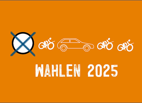 Logo Wahlen 2025 mit Autos und Fahrrädern