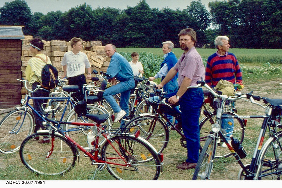 20.07.1991: Die Projektgruppe FahrRad auf Exkursion, dabei Ulrich Pagenstecher, Charlotte Kroll, Bodo Mebes und Werner Kroll ADFC